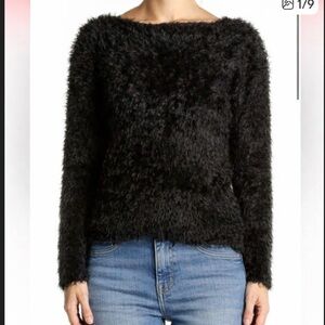 Slobe Iena Black Fuzzy Faux Fur Textured Knit Pullover Sweater Medium witchy